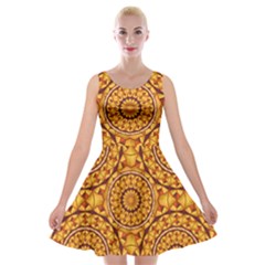 Golden Mandalas Pattern Velvet Skater Dress by linceazul