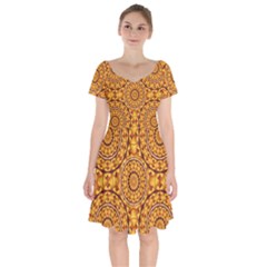 Golden Mandalas Pattern Short Sleeve Bardot Dress by linceazul