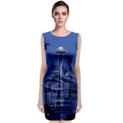 Space Needle Seattle Washington Sleeveless Velvet Midi Dress by Nexatart