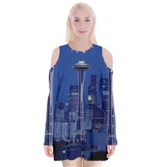 Space Needle Seattle Washington Velvet Long Sleeve Shoulder Cutout Dress by Nexatart