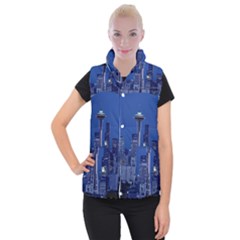 Space Needle Seattle Washington Women s Button Up Puffer Vest by Nexatart