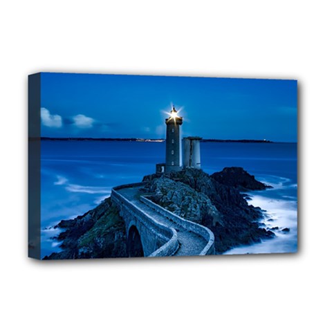 Plouzane France Lighthouse Landmark Deluxe Canvas 18  X 12   by Nexatart