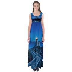 Plouzane France Lighthouse Landmark Empire Waist Maxi Dress