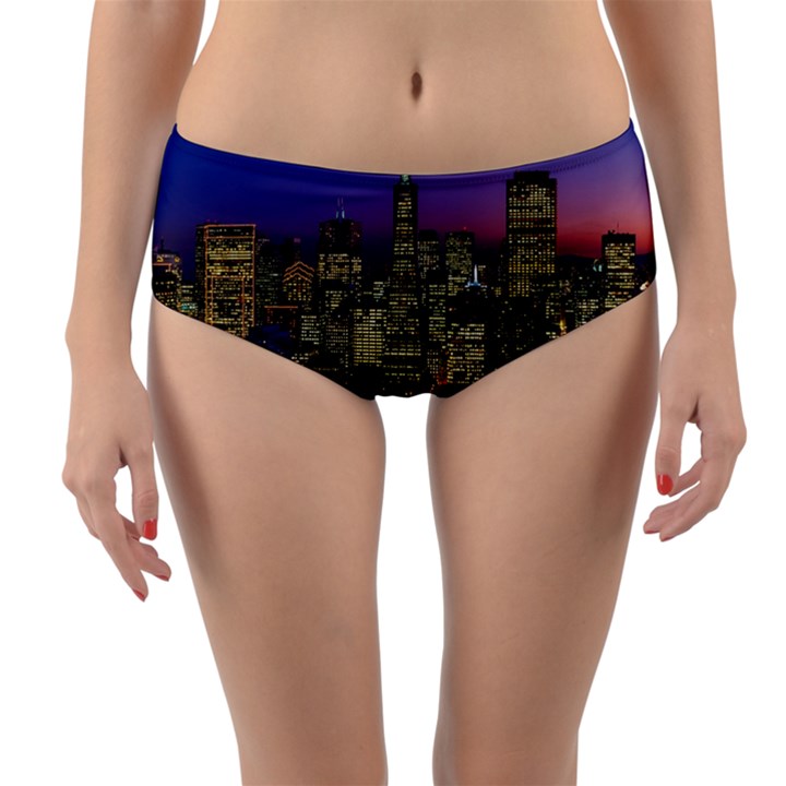 San Francisco California City Urban Reversible Mid-Waist Bikini Bottoms