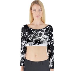 Black And White Splash Texture Long Sleeve Crop Top by dflcprints