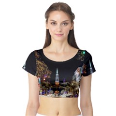 Church Decoration Night Short Sleeve Crop Top (tight Fit) by Nexatart