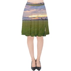 Landscape Sunset Sky Sun Alpha Velvet High Waist Skirt by Nexatart
