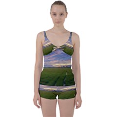 Landscape Sunset Sky Sun Alpha Tie Front Two Piece Tankini by Nexatart