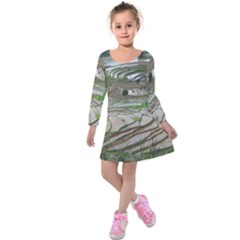 Rice Fields Terraced Terrace Kids  Long Sleeve Velvet Dress by Nexatart