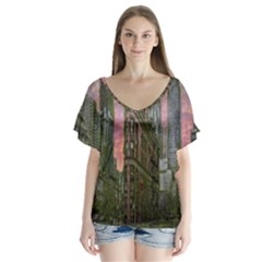 Flat Iron Building Toronto Ontario V-neck Flutter Sleeve Top by Nexatart