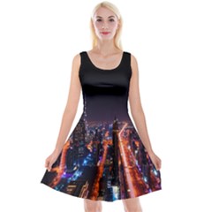 Dubai Cityscape Emirates Travel Reversible Velvet Sleeveless Dress