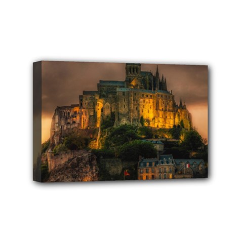 Mont St Michel Sunset Island Church Mini Canvas 6  X 4  by Nexatart