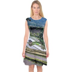 Rice Terrace Rice Fields Capsleeve Midi Dress by Nexatart