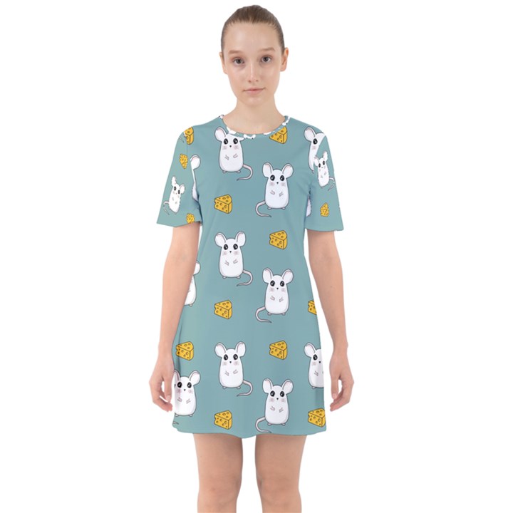 Cute Mouse Pattern Sixties Short Sleeve Mini Dress