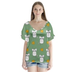 Cute Mouse Pattern V-neck Flutter Sleeve Top by Valentinaart