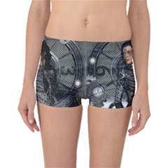 Steampunk, Steampunk Lady, Clocks And Gears In Silver Boyleg Bikini Bottoms