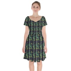 Bamboo pattern Short Sleeve Bardot Dress