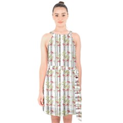 Bamboo Pattern Halter Collar Waist Tie Chiffon Dress by ValentinaDesign