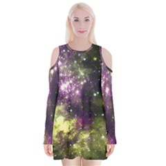 Space Colors Velvet Long Sleeve Shoulder Cutout Dress by ValentinaDesign
