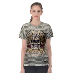 Black & Khaki Zigzag Gothic Skulls Women s Sport Mesh Tee