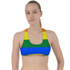 Pride Flag Criss Cross Racerback Sports Bra by Valentinaart