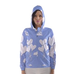 Clouds Sky Air Balloons Heart Blue Hooded Wind Breaker (women) by Nexatart