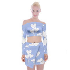 Clouds Sky Air Balloons Heart Blue Off Shoulder Top With Skirt Set by Nexatart