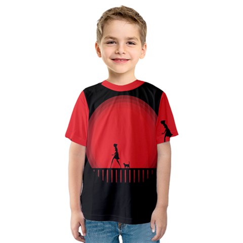 Girl Cat Scary Red Animal Pet Kids  Sport Mesh Tee by Nexatart