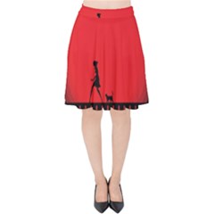 Girl Cat Scary Red Animal Pet Velvet High Waist Skirt