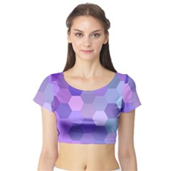 Purple Hexagon Background Cell Short Sleeve Crop Top by Nexatart