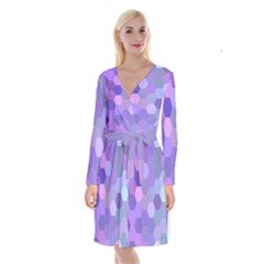 Purple Hexagon Background Cell Long Sleeve Velvet Front Wrap Dress