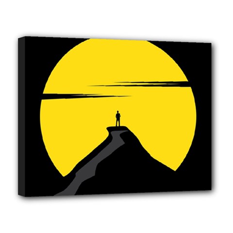 Man Mountain Moon Yellow Sky Canvas 14  x 11 