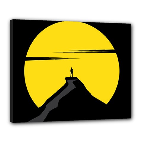 Man Mountain Moon Yellow Sky Canvas 20  x 16 