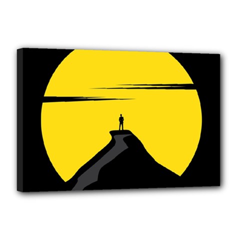 Man Mountain Moon Yellow Sky Canvas 18  x 12 