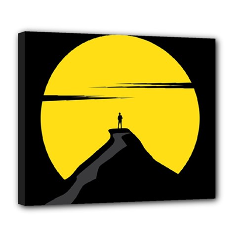 Man Mountain Moon Yellow Sky Deluxe Canvas 24  x 20  