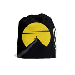 Man Mountain Moon Yellow Sky Drawstring Pouches (Large) 