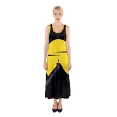 Man Mountain Moon Yellow Sky Sleeveless Maxi Dress