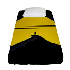 Man Mountain Moon Yellow Sky Fitted Sheet (Single Size)