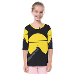 Man Mountain Moon Yellow Sky Kids  Quarter Sleeve Raglan Tee