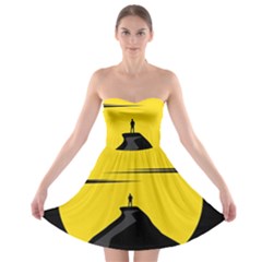 Man Mountain Moon Yellow Sky Strapless Bra Top Dress