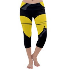 Man Mountain Moon Yellow Sky Capri Yoga Leggings