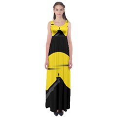 Man Mountain Moon Yellow Sky Empire Waist Maxi Dress