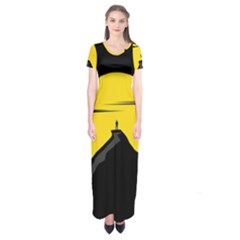 Man Mountain Moon Yellow Sky Short Sleeve Maxi Dress