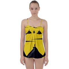 Man Mountain Moon Yellow Sky Babydoll Tankini Set by Nexatart