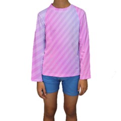 Diagonal Pink Stripe Gradient Kids  Long Sleeve Swimwear