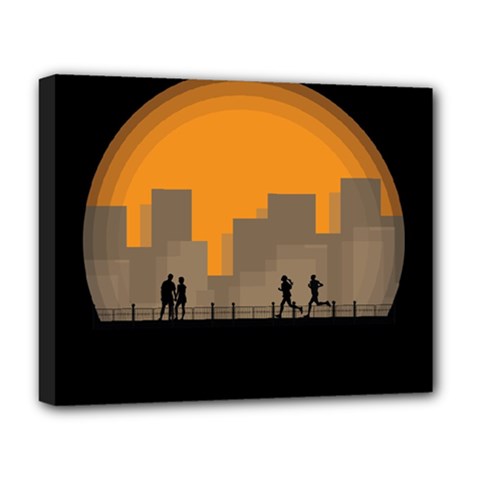 City Buildings Couple Man Women Deluxe Canvas 20  X 16   by Nexatart