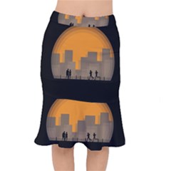 City Buildings Couple Man Women Mermaid Skirt by Nexatart