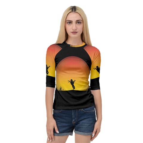 Horse Cowboy Sunset Western Riding Quarter Sleeve Raglan Tee by Nexatart