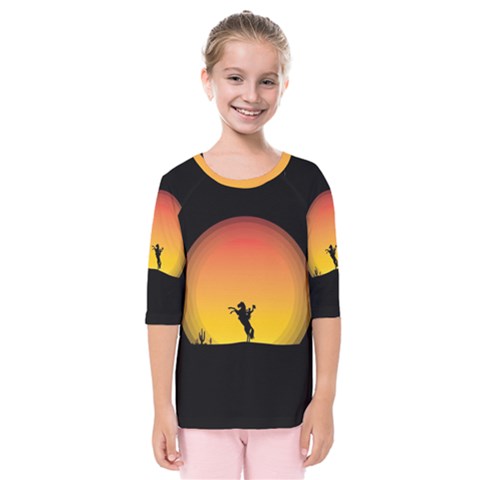 Horse Cowboy Sunset Western Riding Kids  Quarter Sleeve Raglan Tee by Nexatart