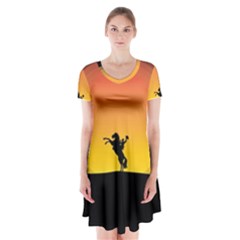 Horse Cowboy Sunset Western Riding Short Sleeve V-neck Flare Dress by Nexatart